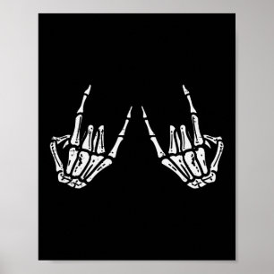 Rocker Hand Sign Sten Skeleton Retro Halloween Man Poster