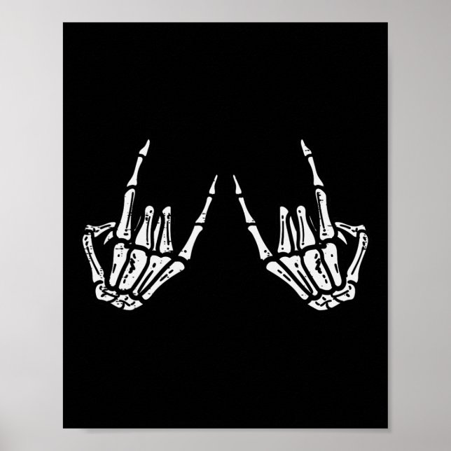 Rocker Hand Sign Sten Skeleton Retro Halloween Man Poster (Framsidan)