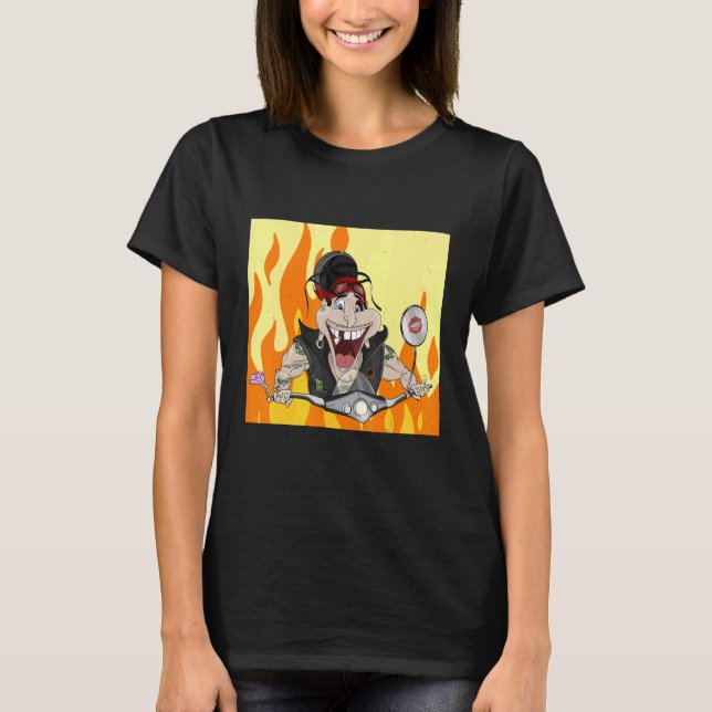 Rocker med eld och lågor Burnout T Shirt (Framsida)