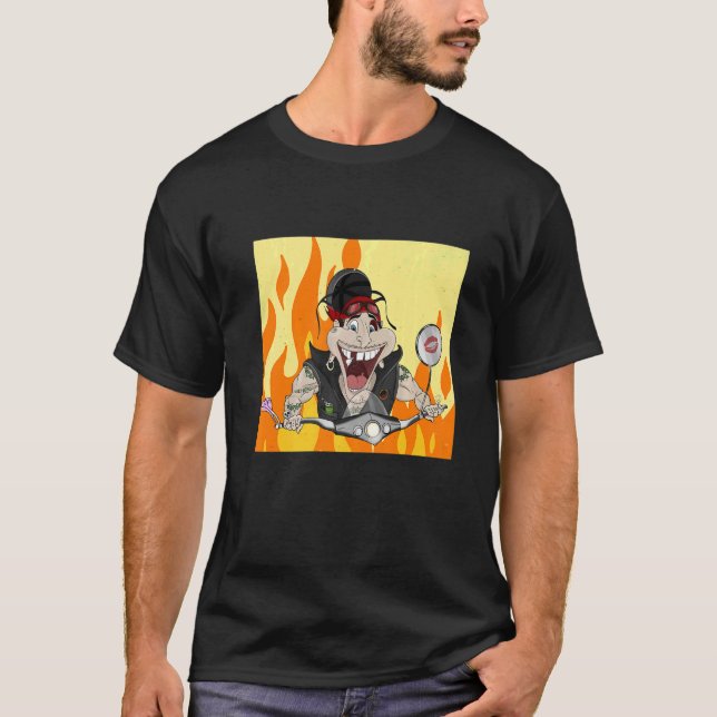 Rocker med eld och lågor Burnout T Shirt (Framsida)