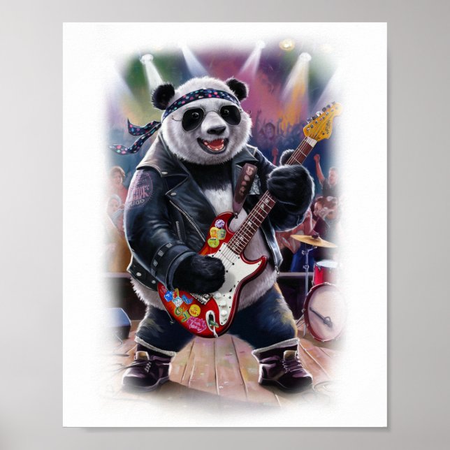 Rocker Panda plays Rock on a White  Poster (Framsidan)