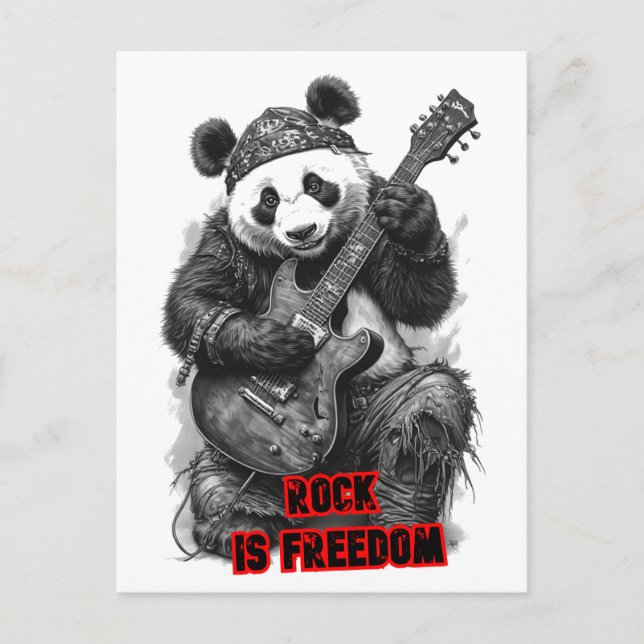 Rocker Panda säger: Rock är frihet på Helg Vykort (Framsida)
