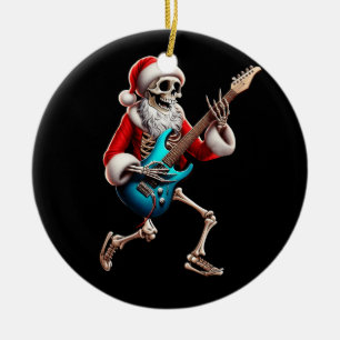 Rocker Santa Skeleton Guitar Horror jul Sten Julgransprydnad Keramik
