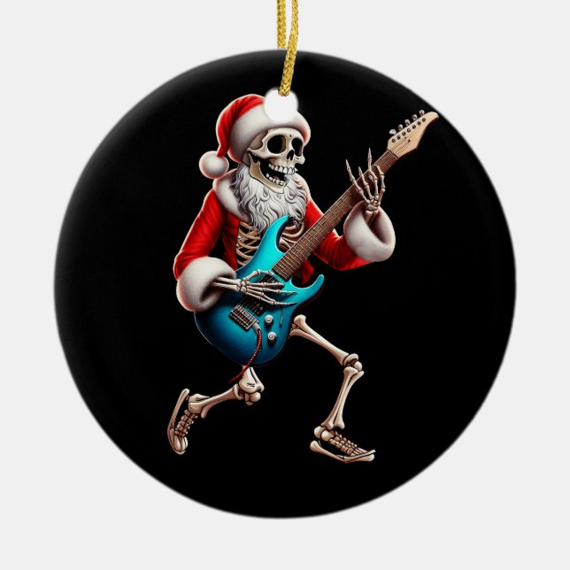 Rocker Santa Skeleton Guitar Horror jul Sten Julgransprydnad Keramik (Framsidan)