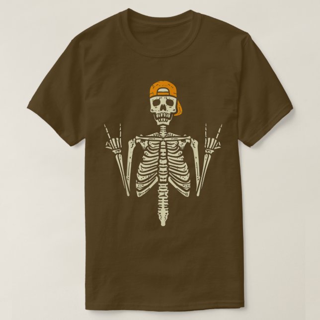 Rocker Skater Skeleton Cap Coola Halloween Punk Ma T Shirt (Design framsida)
