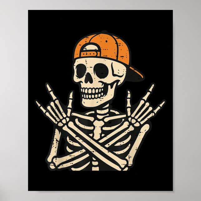 Rocker Skater Skeleton Coola Halloween Costume Man Poster (Framsidan)