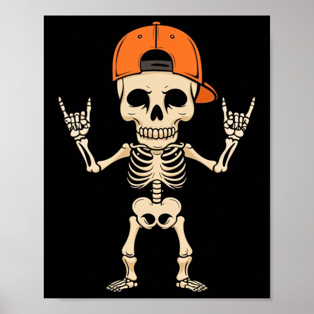 Rocker Skeleton Cap Halloween Punk Sten Manar Boys Poster (Framsidan)