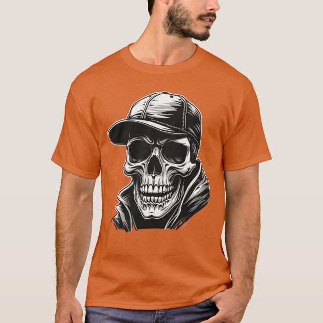 Rocker Skeleton Cap Skater Cool Halloween Punk Roc T Shirt (Framsida)
