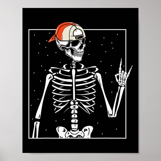 Rocker Skeleton Cap Skater Coola Halloween Punk Poster (Framsidan)