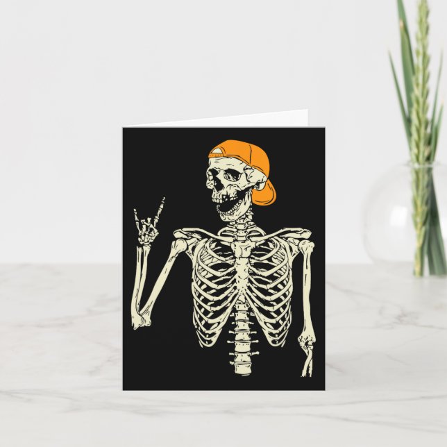 Rocker Skeleton Cap Skater Coola Halloween Punk Ro Kort (Framsida)