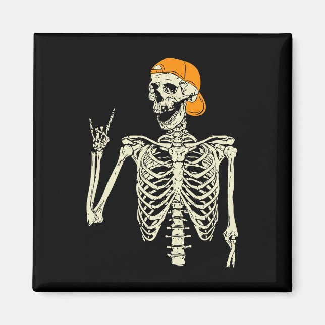 Rocker Skeleton Cap Skater Coola Halloween Punk Ro Magnet (Framsidan)
