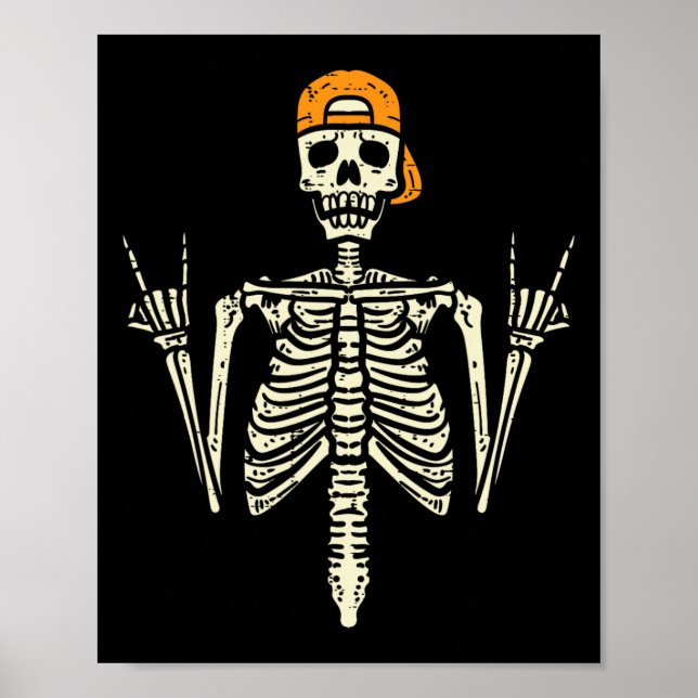 Rocker Skeleton Cap Skater Coola Halloween Punk Ro Poster (Framsidan)