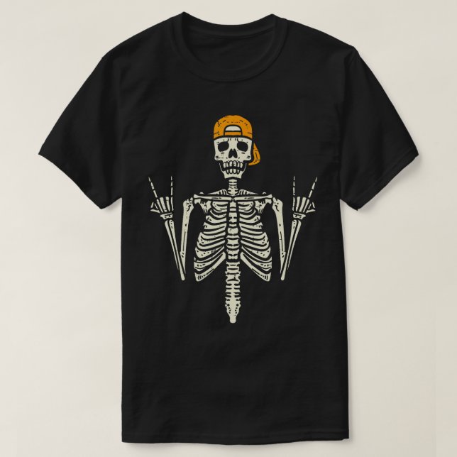 Rocker Skeleton Cap Skater Coola Halloween Punk Ro T Shirt (Design framsida)