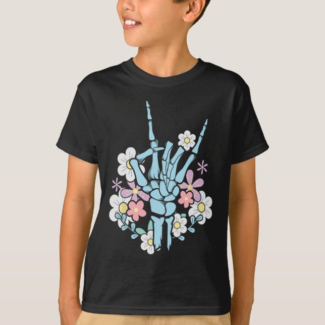 Rocker Skeleton Cap Skater Coola Halloween Punk Ro T Shirt (Framsida)