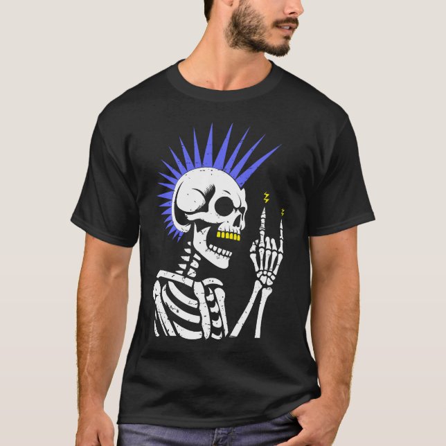 Rocker Skeleton Cap Skater Coola Halloween Punk T Shirt (Framsida)