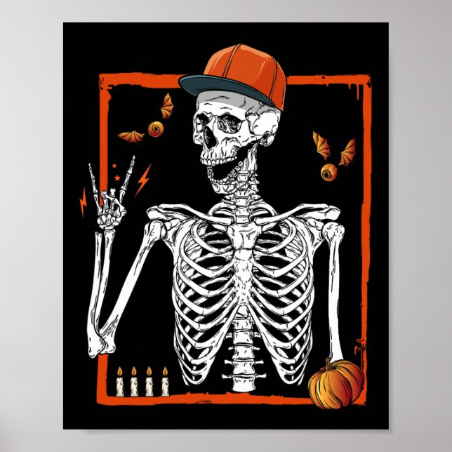 Rocker Skeleton Hand Sten på Costume Funny Hallowe Poster (Framsidan)