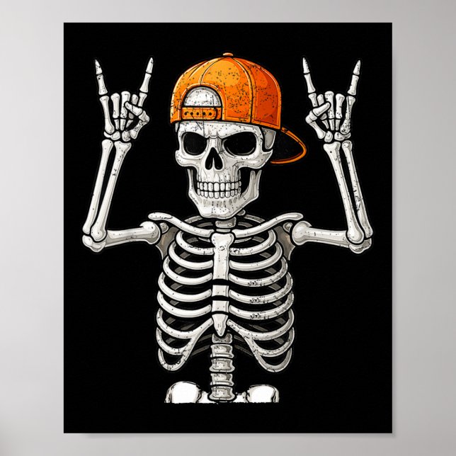 Rocker Skeleton Hand Sten på Costume Funny Hallowe Poster (Framsidan)