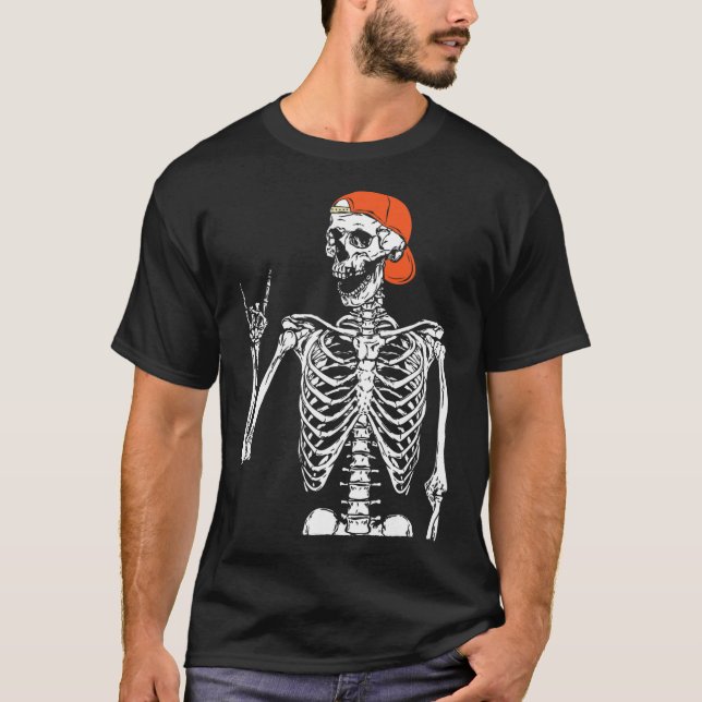 Rocker Skeleton Hand Sten på Costume Funny Hallowe T Shirt (Framsida)