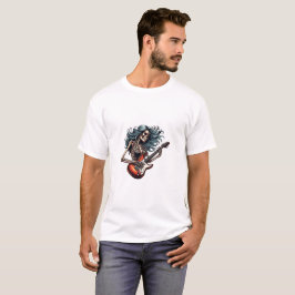 Rocker Skeleton-kvinnan som spelar gitarr Mörk kon T Shirt