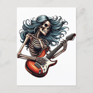 Rocker Skeleton-kvinnan som spelar gitarr Mörk kon Vykort