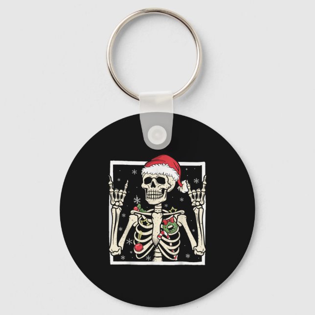 Rocker Skeleton Santa Hat Cool Christmas Punk Rock Nyckelring (Framsida)