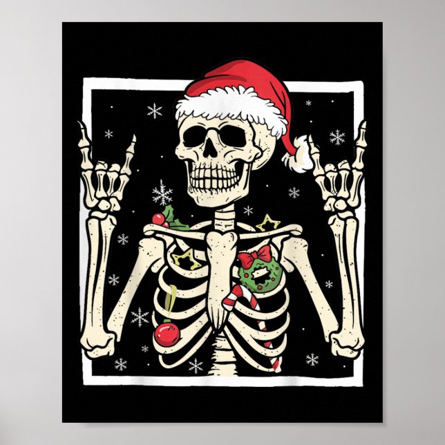 Rocker Skeleton Santa Hat Cool Christmas Punk Rock Poster (Framsidan)