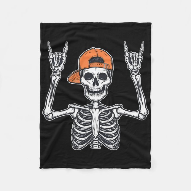Rocker Skeleton Skater Cap Halloween Sten Manar Bo Fleecefilt (Framsidan)