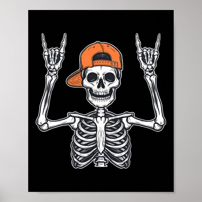 Rocker Skeleton Skater Cap Halloween Sten Manar Bo Poster (Framsidan)