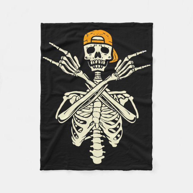 Rocker Skeleton Skater Halloween Hand Sten Gir Fleecefilt (Framsidan)