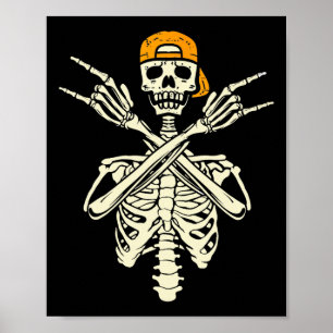 Rocker Skeleton Skater Halloween Hand Sten Gir Poster