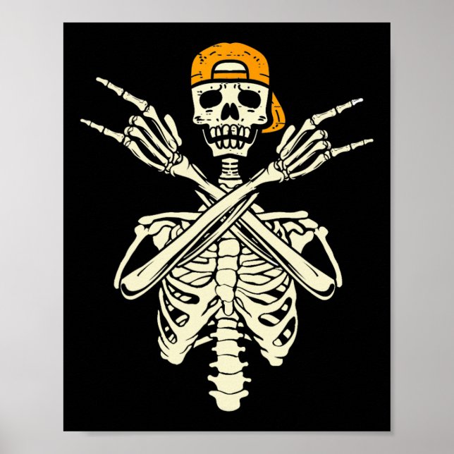 Rocker Skeleton Skater Halloween Hand Sten Gir Poster (Framsidan)