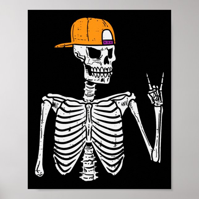 Rocker Skeleton Sten Hand Sign Halloween Costume M Poster (Framsidan)