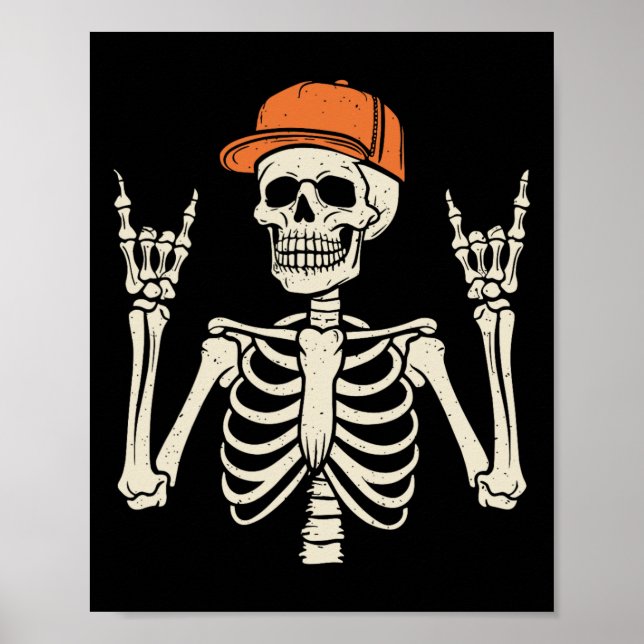 Rocker Skeleton Sten på Hand Halloween Skeleton me Poster (Framsidan)
