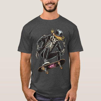 Rocker Skelett Hatt Skater Cool Halloween Punk Roc T Shirt