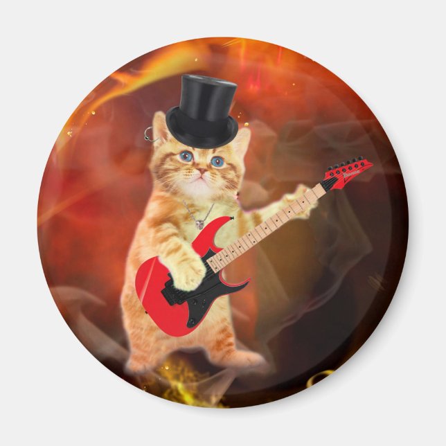 Rockerkatt med top hat och gitarr magnet (Framsidan)