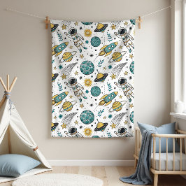 Rocket Adventure Blanket Space Gift for Newborn Fleecefilt