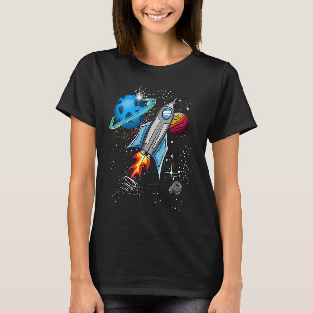 Rocket and planets in space t shirt (Framsida)