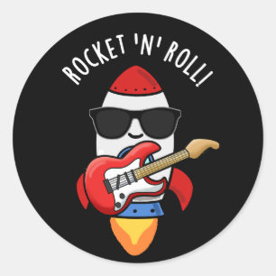 Rocket and Roll Funny Rocket Pun Mörk BG Runt Klistermärke