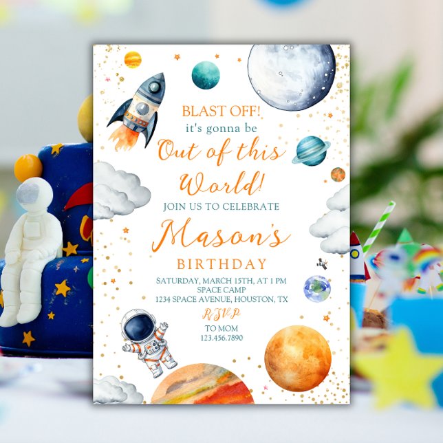 Rocket Astronaut Yttre Rymden Födelsedagsskjutning Inbjudningar (Skapare uppladdad)