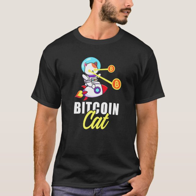 Rocket Bitcoin Cat Laser Ögon Mynt Cryptocurrency T Shirt (Framsida)
