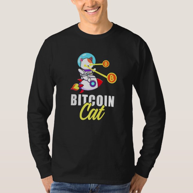 Rocket Bitcoin Cat Laser Ögon Mynt Cryptocurrency T Shirt (Framsida)