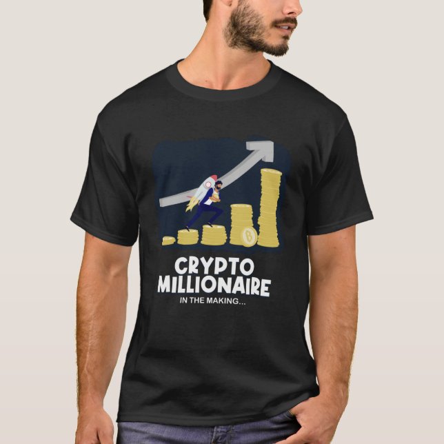 Rocket Bitcoin till Måne Crypto Millionaire T Shirt (Framsida)