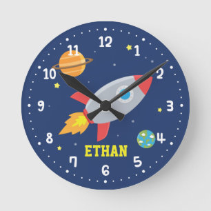 Rocket Blast av Rymden, Kids Room Decor Rund Klocka
