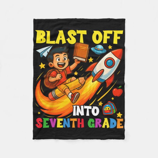 Rocket Blast Off Into Sjunde Klass Funny Back To  Fleecefilt (Framsidan)