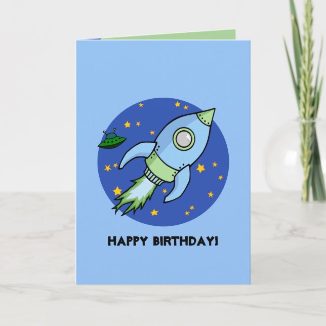 Rocket Blue grönt Birthday Card Kort (Framsida)