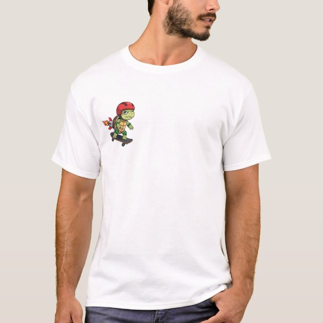 Rocket-Boosted Skater Turtle T Shirt (Framsida)