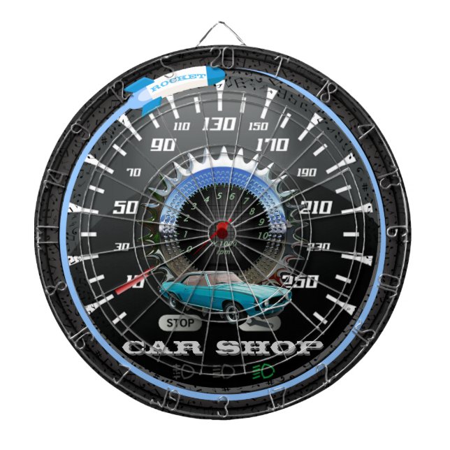 Rocket Car Shop Gear Riders Dartboard Darttavla (Framsidan)
