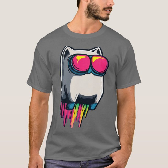 Rocket Cat Cool Futuristic Feline with Neon Goggle T Shirt (Framsida)