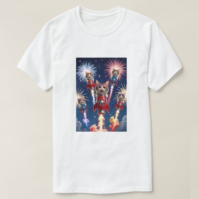 Rocket Cats - 4:e juli Katt T-shirt (Design framsida)