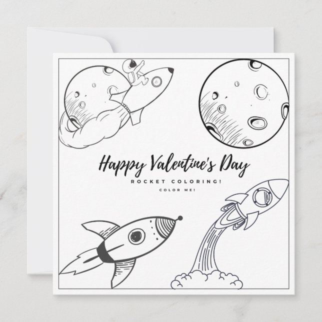 Rocket Coloring Page Kids Boy Card Valentine Day (Framsida)